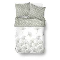 Sunshine parure de lit 220x240 blanche coton imprimé ginkgo vertes 16.15