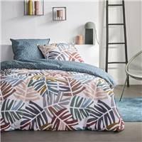 Sunshine parure de lit 220x240 bleu coton imprimé grandes feuilles 0.18
