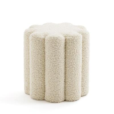 Moka pouf cannelé tissu bouclette crème