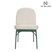 Nolita chaise de jardin sans accoudoirs tissu beige bouclé metal vert
