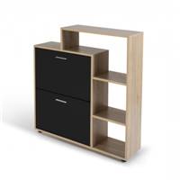 Hanae meuble à chaussures 2 portes noires et étagères latérales