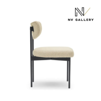 Lama chaise en tissu beige sable et métal noir