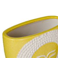 Brun vase jaune visage blanc en céramique