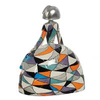 Menina statuette femme robe multicolore géométrique en résine argenté