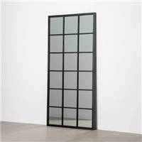 Antic grand miroir mural type fen�tre industrielle 18 carreaux bois noir H180cm
