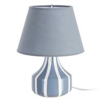 Samine lampe à poser en céramique bleu rayé blanc abat-jour tissu H30cm