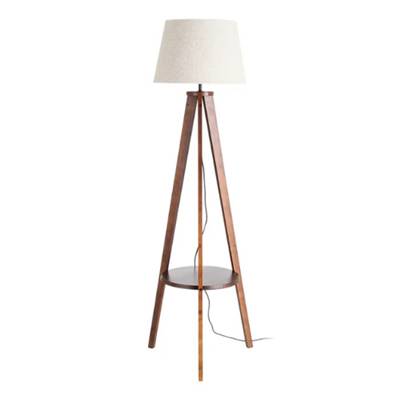Kona lampadaire trépied en bois marron et abat-jour tissu blanc H151cm