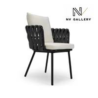 Karev chaise d'extérieur métal noir et tissu blanc écru
