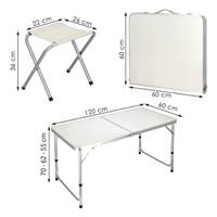 Table de camping et 4 tabourets pliables gris