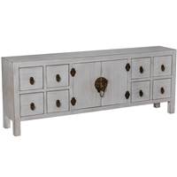 Oriental meuble TV bois blanc décapé 8 tiroirs 2 portes L130cm