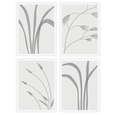 Lot de 4 tableaux en toile avec photo impression tiges de feuilles