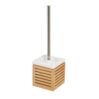 Frotta brosse à toilette carré en céramique et bambou blanc