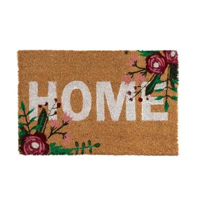 Aume tapis en fibre de coco HOME et fleurs 60x40cm