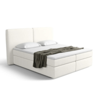 Bolabi lit boxspring 160x200 en tissu texturé blanc