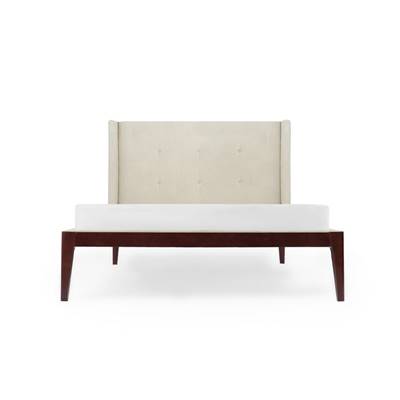Amary lit tissu crème vanille et bois 160x200