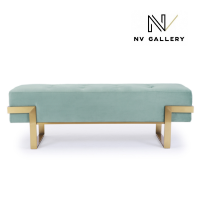 Sunny banc en velours bleu et pieds en acier dorés