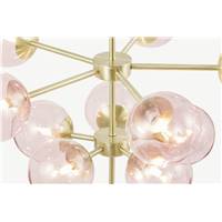 Globe lustre 11 ampoules laiton brossé et verre rose blush