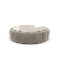 Virata table basse en velours beige foncé avec plateau en verre