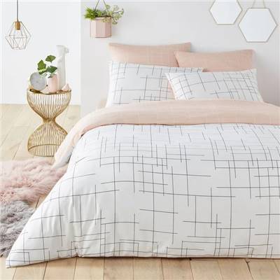 Henglish housse de couette réversible blanc/rose 140x200