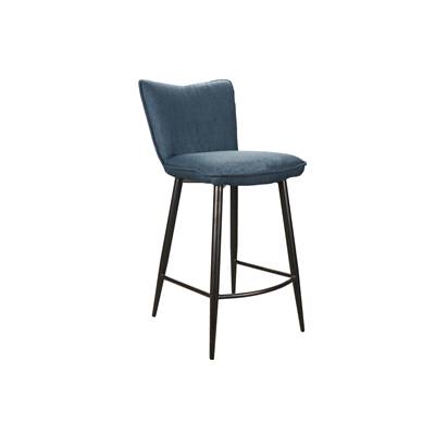 Else chaise de bar en tissu bleu et pieds métal noir H64