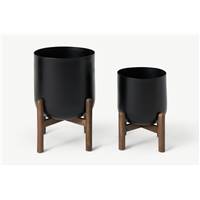 Sanne lot de 2 cache-pots bois de manguier et noir