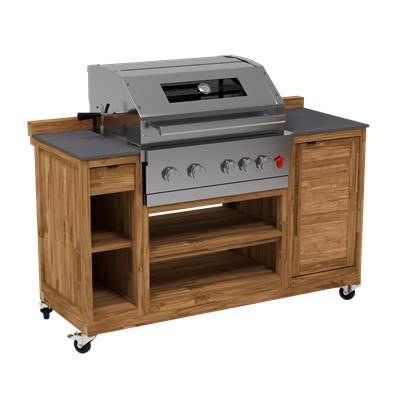 Bali module BBQ sur roulettes cuisine extérieur en teck et céramique