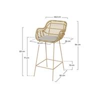 Azeli chaise de bar en rotin et tissu beige H71