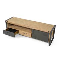 Kiko meuble TV acacia et métal 2 tiroirs et 1 porte