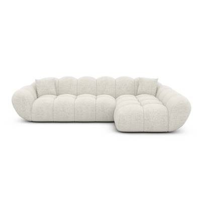 Sigono canapé d'angle droit en tissu bouclé blanc