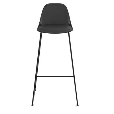 Yce chaise table haute noire en PU et pieds traîneaux en métal noir H75