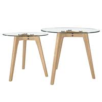 Leniam lot de 2 tables basses rondes en verre et bois d'hévéa
