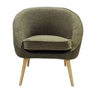 Safir fauteuil en tissu effet laine bouclette vert kaki pieds naturels