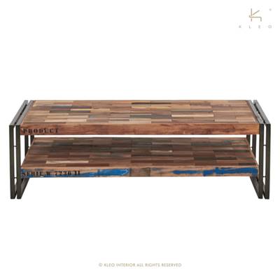 Nautical table basse bois de bateau recyclé 2 plateaux L120cm