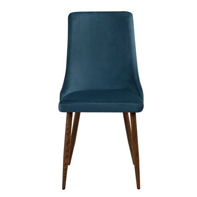 Brando chaise en velours bleu canard et métal effet bois