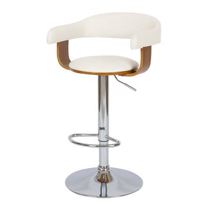 Vestal chaise de bar réglable et pivotant PU blanc et plaqué noyer