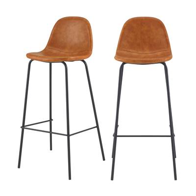 Vladi chaise de bar vintage en cuir synthétique camel H75