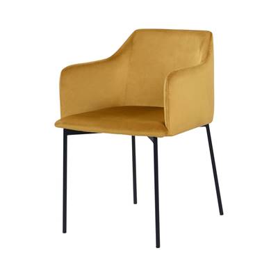 Amadeus fauteuil en velours jaune moutarde pieds métal noir