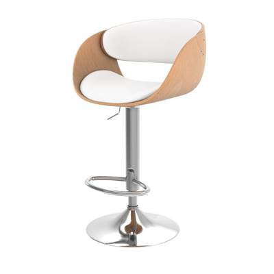 Zunilda chaise de bar mi-hauteur en PU blanc et bois clair