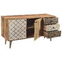 Linium buffet ethnique en bois 2 portes 3 tiroirs à motifs