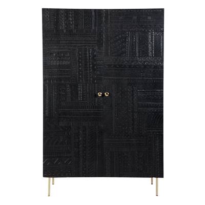 Ozen armoire gravée noire et pieds en métal dorés