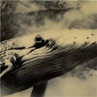 Baly tableau baleine noir sur fond jaune 80x80cm