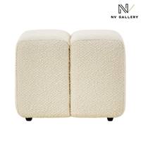 Glamour pouf rectangulaire en tissu bouclé blanc crème