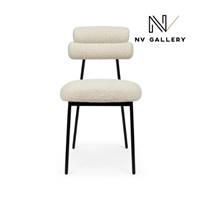 Glorys chaise en tissu bouclé blanc et métal noir
