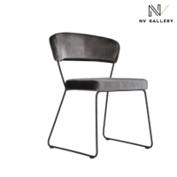 Ciselia chaise velours gris graphite métallique et métal noir