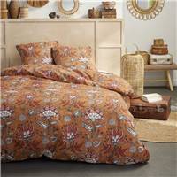 Sunshine parure de lit 220x240 ocre coton imprimé fleurs rouges 16.23