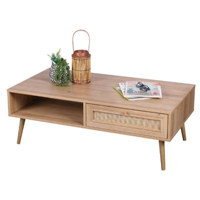 Bali table basse 1 tiroir bois et rotin L110cm