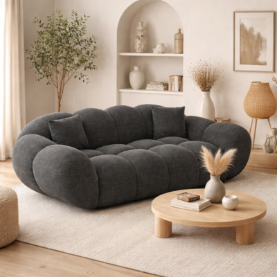 Sigono canapé 2 places en tissu texturé gris anthracite