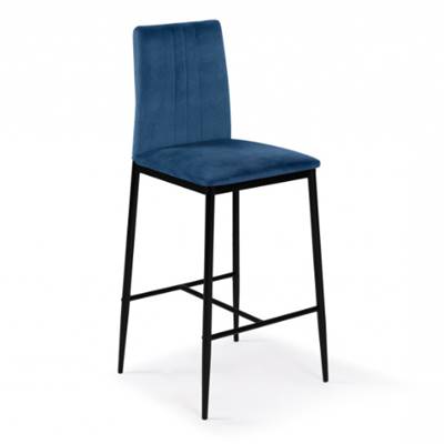 Beata tabouret de bar en velours bleu dossier haut H65