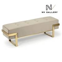 Sunny banc en velours taupe et métal doré
