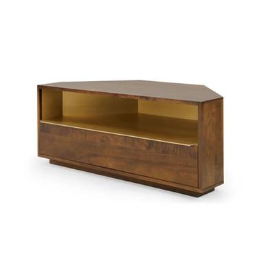 Anderson meuble TV d’angle en bois de manguier et laiton